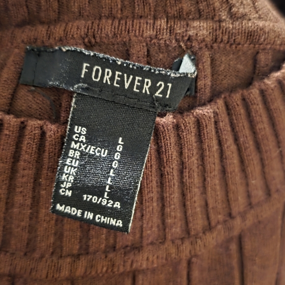 Forever 21 Brown Ribbed Long-Sleeve Crop Sweater - Picture 2 of 2